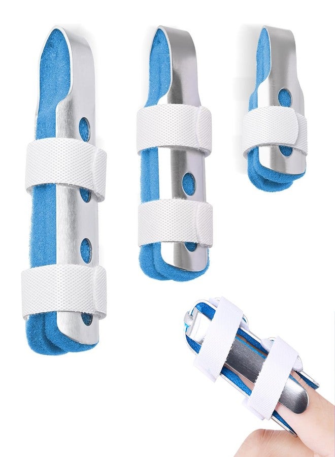CoolShef جبائر أصابع CoolShef رباعية الجوانب مصنوعة من سبائك الألومنيوم، 3 قطع، دعامة أصابع قابلة للتعديل، دعم وتثبيت للأصابع المكسورة أو المنحنية، تخفيف الألم، تصحيح التشوه - أزرق، 3 مقاسات - Image 1