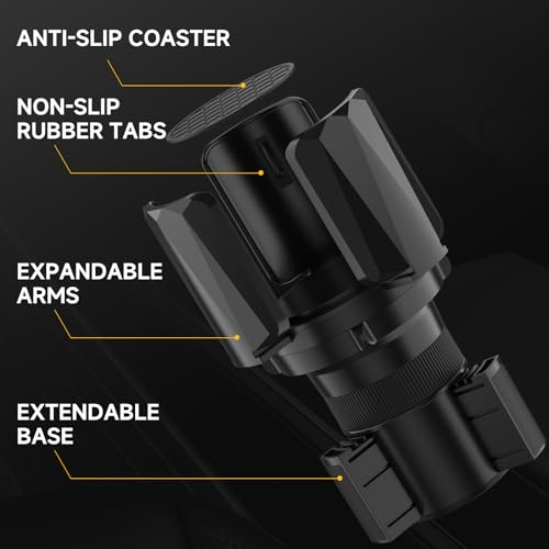 DYLEN Car Cup Holder Expander, Cup Holder Expander Adapter for Car with Expandable Arms, Fits Yeti, HydroFlask, Stanley 14-64oz, Other Large Drinks and Mugs in 2.5”-5.9” - Image 2
