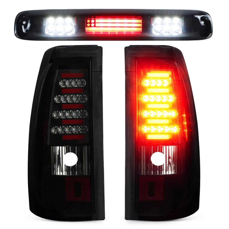 LED Tail Light 3rd Third Brake Light Fit for Chevy Silverado GMC Sierra 1500 2500 3500 1500 HD 2500 HD 20032006 for Chevy Silverado GMC Sierra Classic Models 2007 3 Pcs Chrome Housing Smoke Lens
