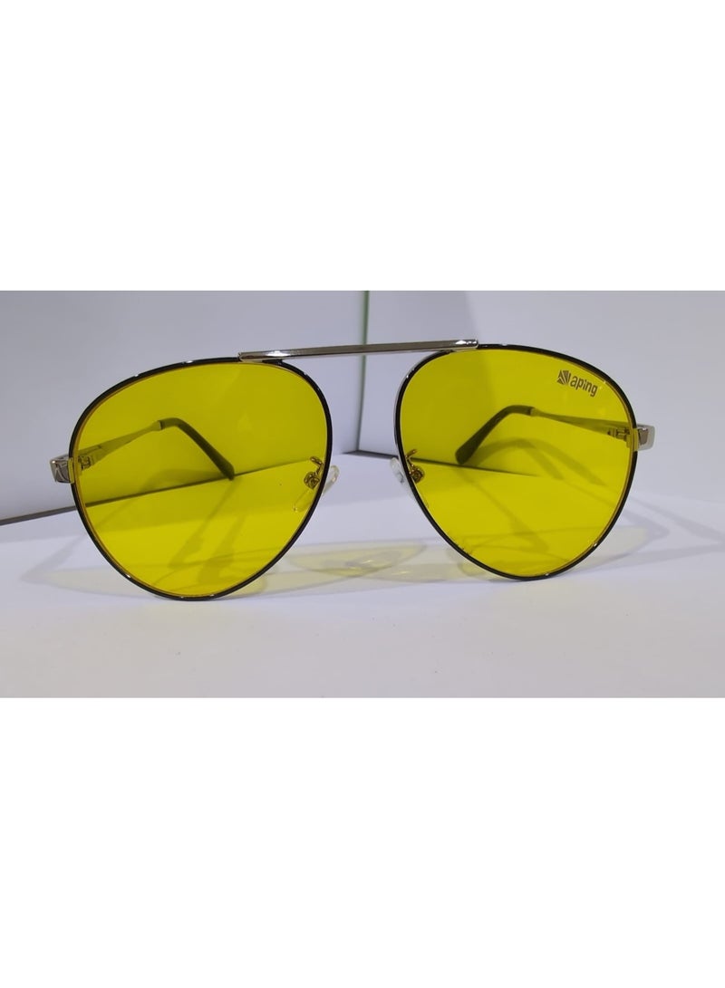 Aping AP GG0742S C9 Yellow Lens Aviator Sunglasses 56mm Silver Frame