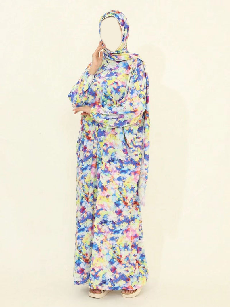 New Plus Size Women'S Clothing Middle Eastern Muslim Women'S Robe Traditional Scarf All-In-One Prayer Robe Fashionable 3D Digital Printing - Image 1