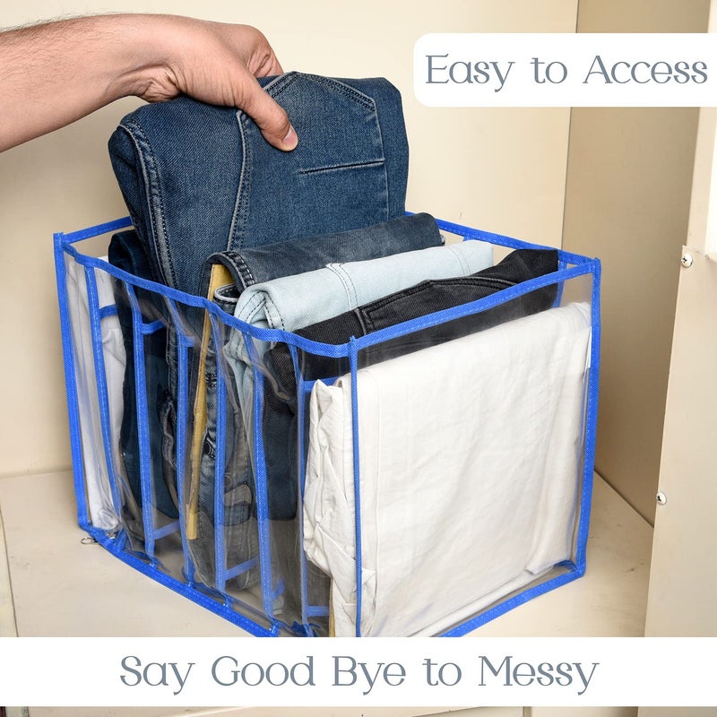 Kuber Industries Wardrobe Cloth Organizer PVC 40mm Drawer Organizer 7 Grids Foldable Clear Transparent for Tshirts Trousers Socks Gray - Image 2