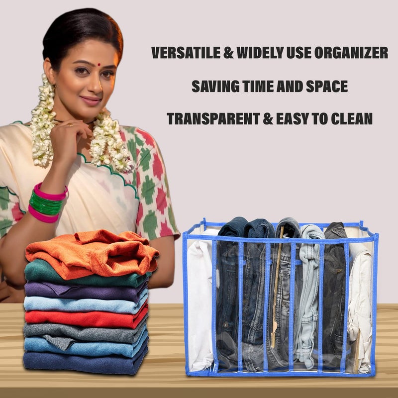 Kuber Industries Wardrobe Cloth Organizer PVC 40mm Drawer Organizer 7 Grids Foldable Clear Transparent for Tshirts Trousers Socks Gray - Image 5