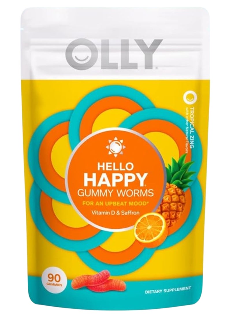 OLLY Hello Happy Gummy Worms, Tropical Zing, 90 Gummies - Image 1