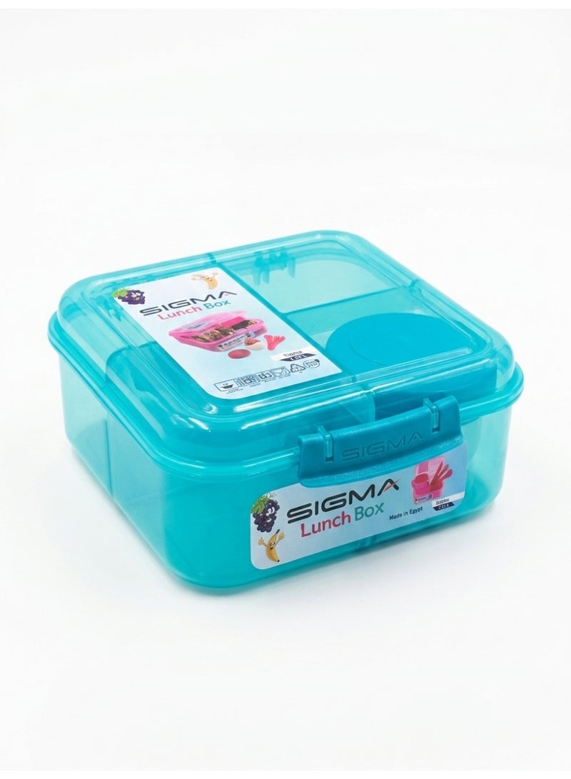 SIGMA Multi-Compartment Kids & Adults Lunch Box (1.25L) with Cutlery Set & Sauce Container –Turquoise - Image 1