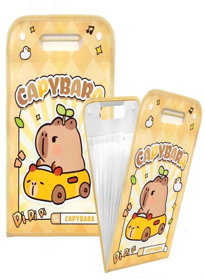 swopperry Capybara A4 Document File Folder | 12 Slot Expandable Folder with Button Lock and Handle | Certificate Holder with 12 Pockets | A4 Size File Folder for Office Documents - Image 1