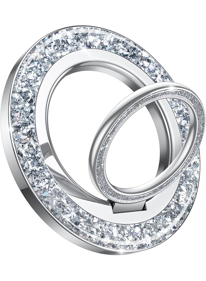 Green Tiger Magnetic Phone Ring for Mag Safe Grip - 2025 [Super Magnet] Stylish Twinkle Ring Holder Stand with [Upgrade Gear Hinge], Mag Safe Accessory for iPhone 17 16 15 14 Pro Max Plus, Glitter Silver - Image 1