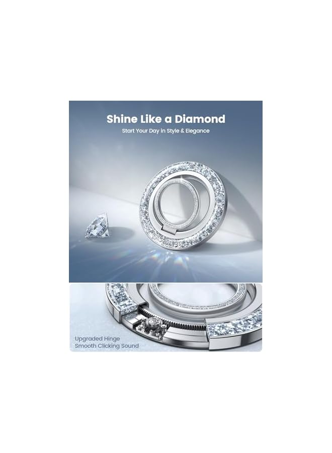 Green Tiger Magnetic Phone Ring for Mag Safe Grip - 2025 [Super Magnet] Stylish Twinkle Ring Holder Stand with [Upgrade Gear Hinge], Mag Safe Accessory for iPhone 17 16 15 14 Pro Max Plus, Glitter Silver - Image 3