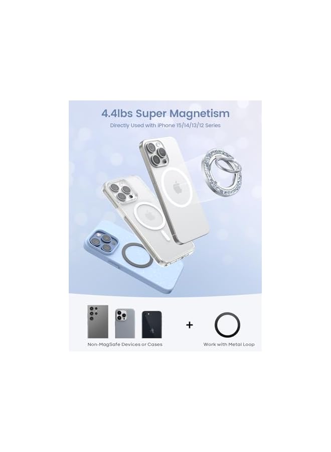 Green Tiger Magnetic Phone Ring for Mag Safe Grip - 2025 [Super Magnet] Stylish Twinkle Ring Holder Stand with [Upgrade Gear Hinge], Mag Safe Accessory for iPhone 17 16 15 14 Pro Max Plus, Glitter Silver - Image 5