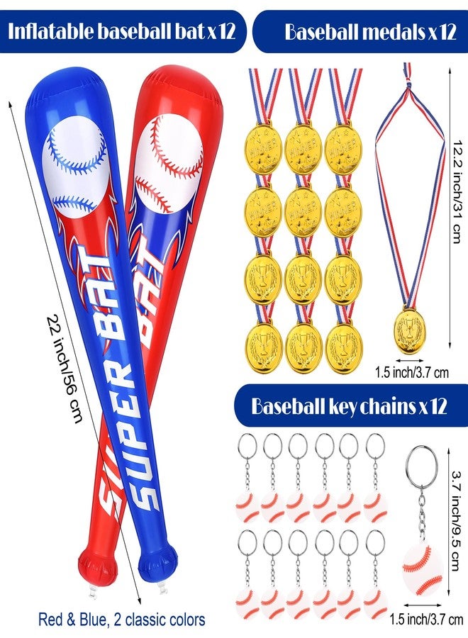 Aneco 144 Pieces Baseball Theme Party Favors with Inflatable Bats Stress Baseballs Keychains Stickers Whistle Medals Bracelets Tote Bags for Sport Party Baseball Decorations Birthday Gifts - Image 5
