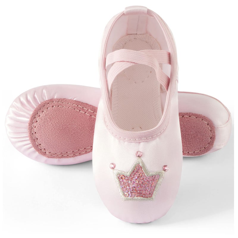 TRIPLE DEER Ballet Shoes for Girls, Satin Dance Practice Slippers Split Soft Leather Flat Sole Yoga Gymnastics Shoes (Toddler/Little/Big Kid) - Image 1