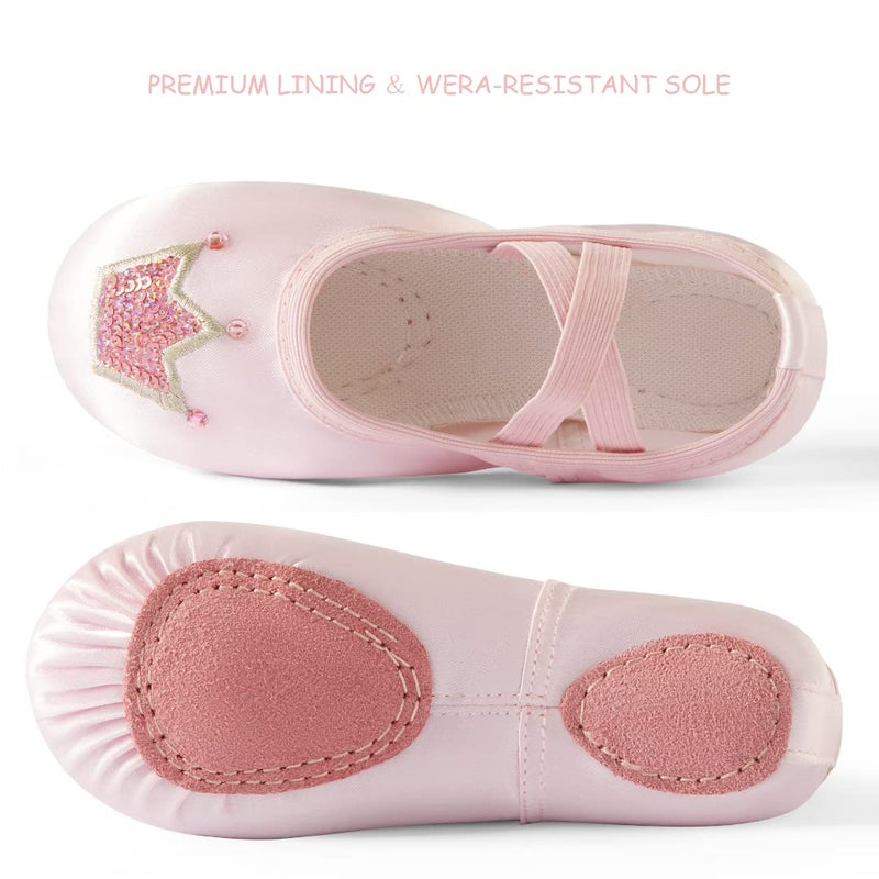 TRIPLE DEER Ballet Shoes for Girls, Satin Dance Practice Slippers Split Soft Leather Flat Sole Yoga Gymnastics Shoes (Toddler/Little/Big Kid) - Image 3
