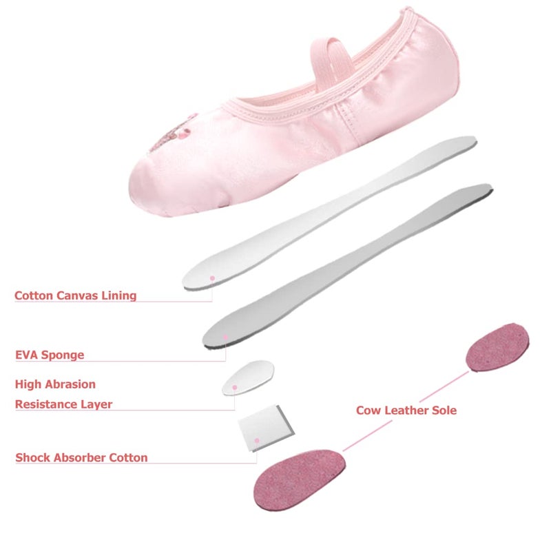 TRIPLE DEER Ballet Shoes for Girls, Satin Dance Practice Slippers Split Soft Leather Flat Sole Yoga Gymnastics Shoes (Toddler/Little/Big Kid) - Image 4