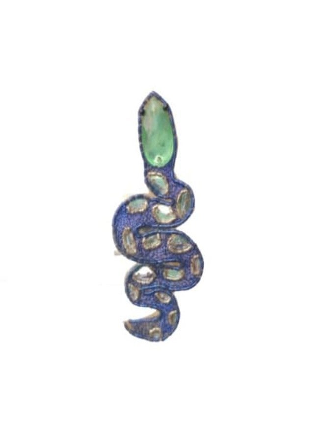 Abeo Handmade Snake Design Ring, Blue and Green Beaded, 3.8 cm Long, 2.5 cm Wide - Image 1