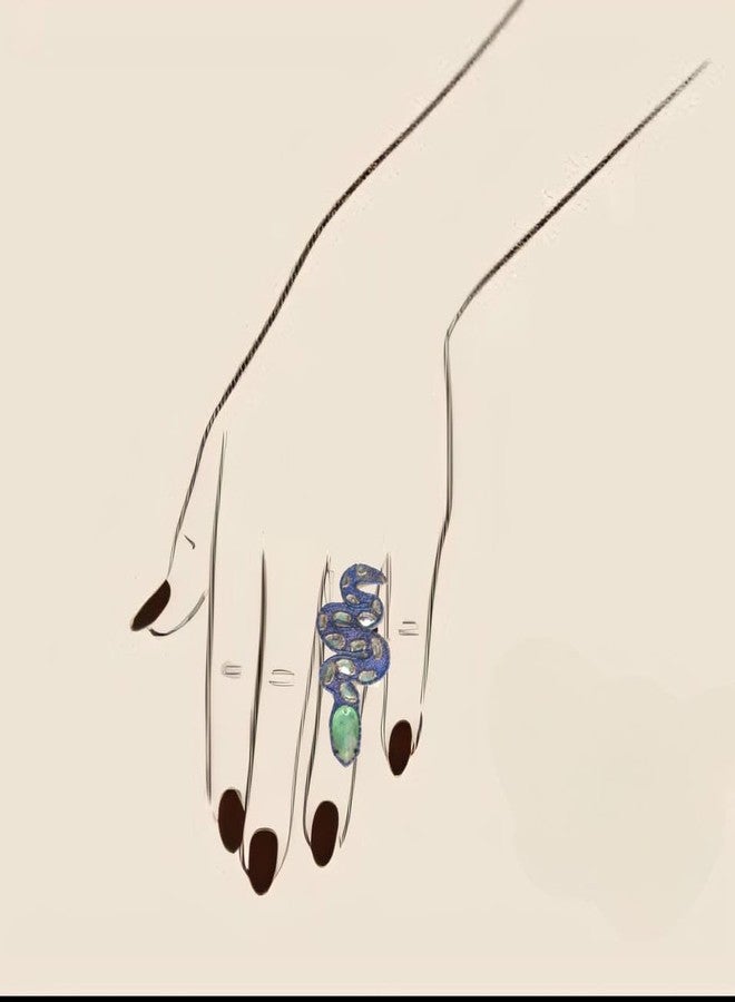 Abeo Handmade Snake Design Ring, Blue and Green Beaded, 3.8 cm Long, 2.5 cm Wide - Image 4