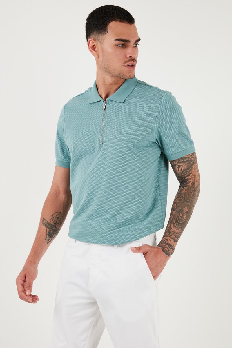 Buratti Cotton Regular Fit Zippered Polo Neck T Shirt Men's Polo Neck T Shirt 5902915  - Image 3