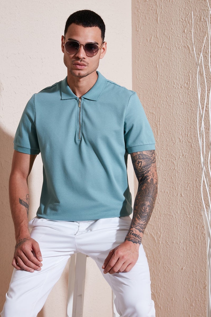 Buratti Cotton Regular Fit Zippered Polo Neck T Shirt Men's Polo Neck T Shirt 5902915  - Image 1