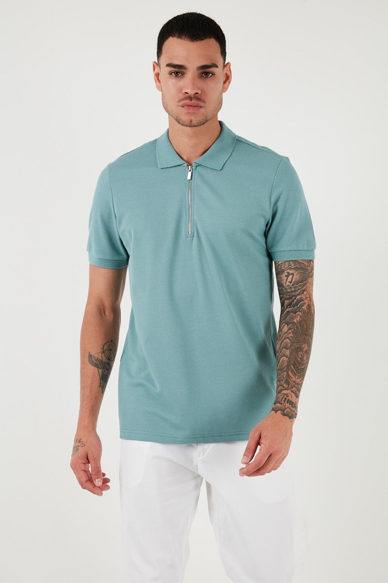 Buratti Cotton Regular Fit Zippered Polo Neck T Shirt Men's Polo Neck T Shirt 5902915  - Image 4