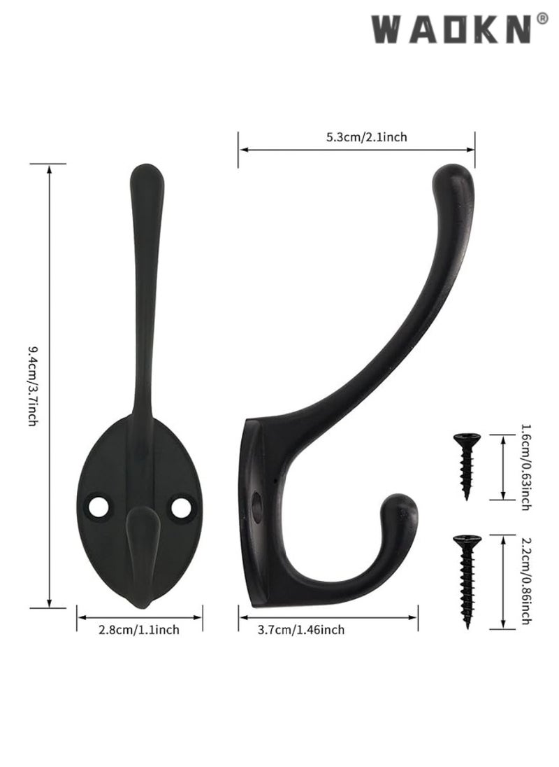WAOKN 10 Pack Heavy Duty Dual Coat Hooks Wall Mounted with 40 Screws Retro Double Hooks Utility Black Hooks for Coat, Scarf, Bag, Towel, Key, Cap, Cup, Hat (Black)  - Image 2