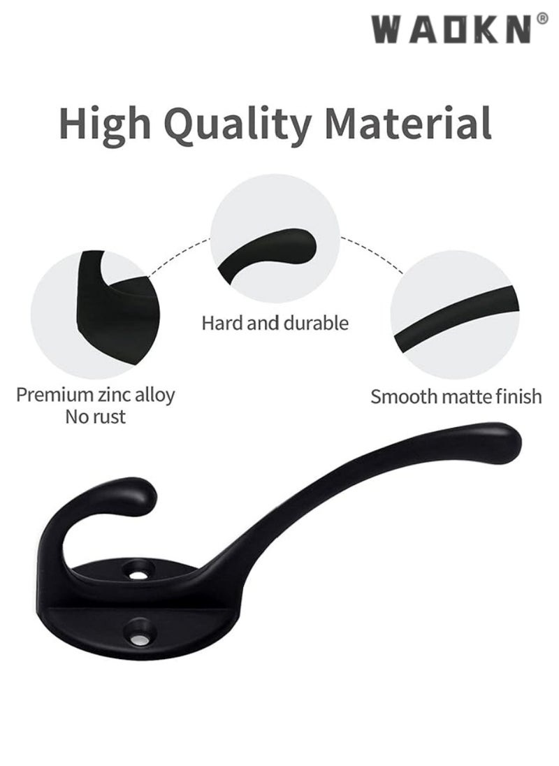 WAOKN 10 Pack Heavy Duty Dual Coat Hooks Wall Mounted with 40 Screws Retro Double Hooks Utility Black Hooks for Coat, Scarf, Bag, Towel, Key, Cap, Cup, Hat (Black)  - Image 3