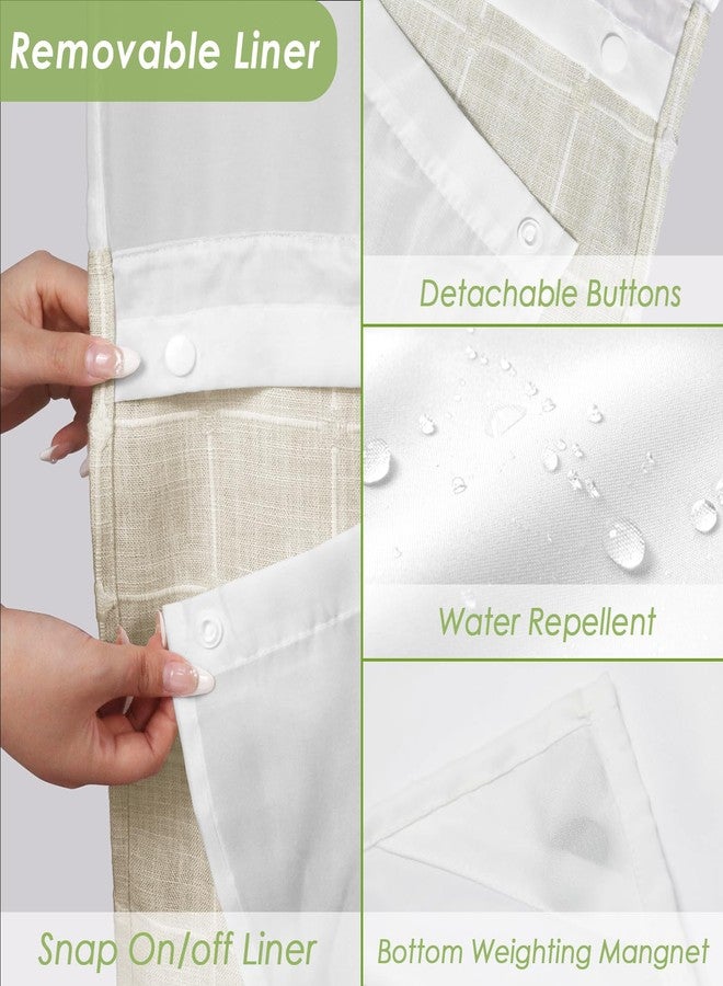 Nesphy No Hook Shower Curtain with Snap in Liner, Beige Boho Farmhouse Linen Rustic Heavy Duty Textured Fabric Bohemian Double Layers Waterproof Shower Curtain and Liner with Sheer Window 71x74 Inch - Image 5