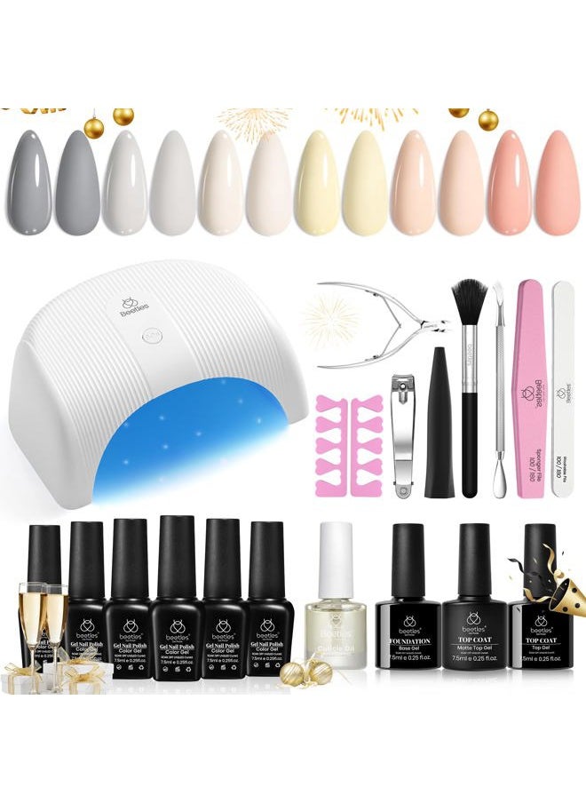 beetles Gel Polish Beetles Gel Nail Polish Kit with U V Light, 6 Colors Nude Grey Yellow Gel Polish Nail Kit, Winter Gel Polish Nail Kit with Base & Top Coat Soak Off DIY Manicure at Home Gifts for Women  - Image 1