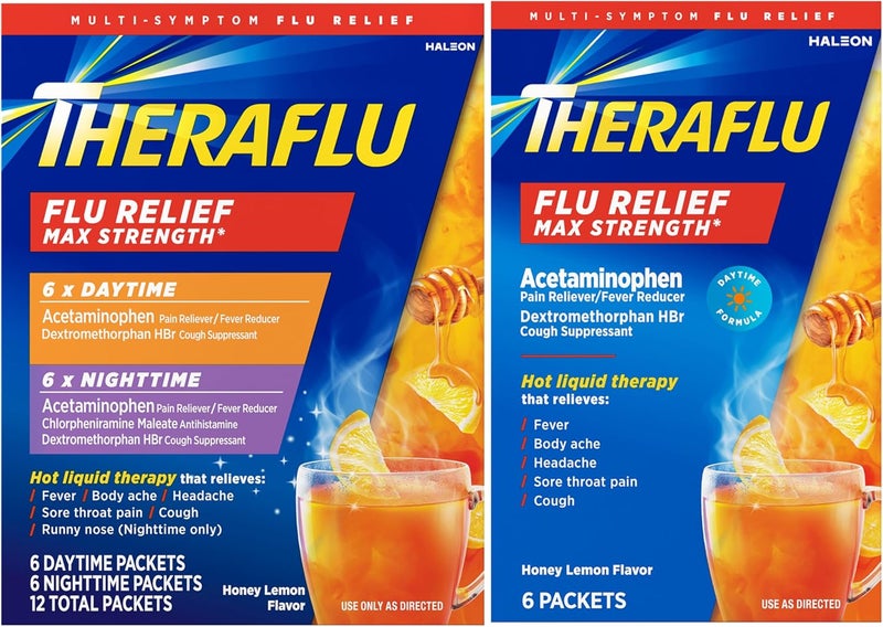 Theraflu مسكن أعراض الإنفلونزا بقوة قصوى نهاري وليلي بنكهة العسل والليمون - مسحوق 6 نهاري 6 ليلي 6 عبوات مسحوق بنكهة العسل والليمون - Image 1