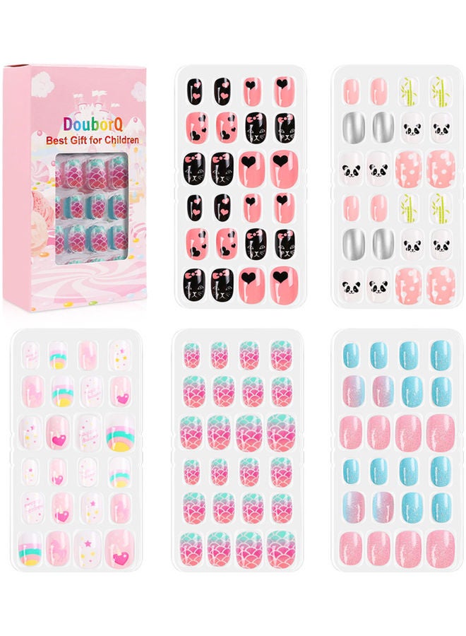 120 Pieces Kids Stick on Fake Nails for Girls,， Children Fake Nails Artificial False Nail Tips Full Cover Acrylic Press On Nails Short，Cute Children's Fake Nails Set Girls Kids Nail Decoration - Image 1