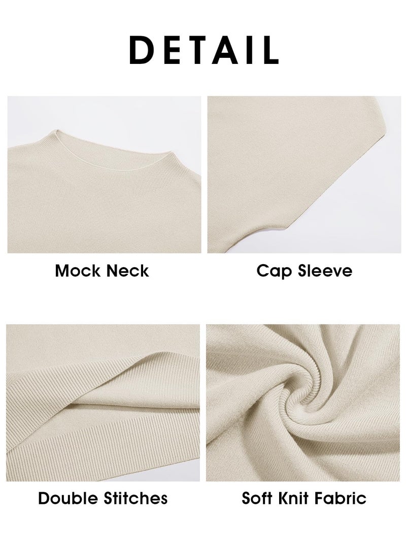Saodimallsu Womens Short Sleeve Sweater Mock Neck Summer Casual Basic Knit Slim Fitted Pullover Tops Shirt Khaki - Image 5