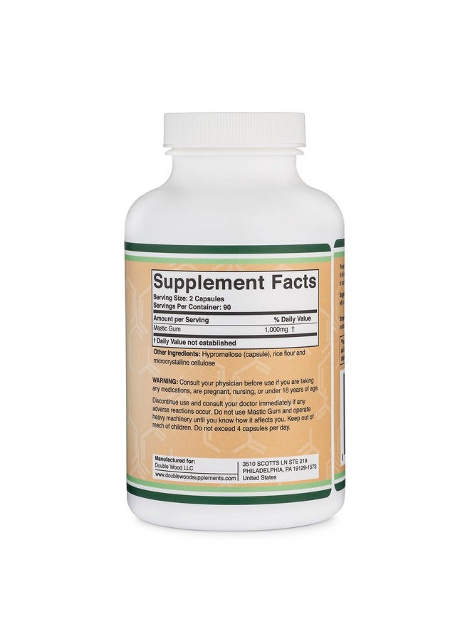 Double Wood Supplements - Mastic Gum Capsules 180 Count (1000Mg Per Serving) Genuine Chios Mastic Gum Capsules For Stomach Liver Digestive And Overall Support - Image 1
