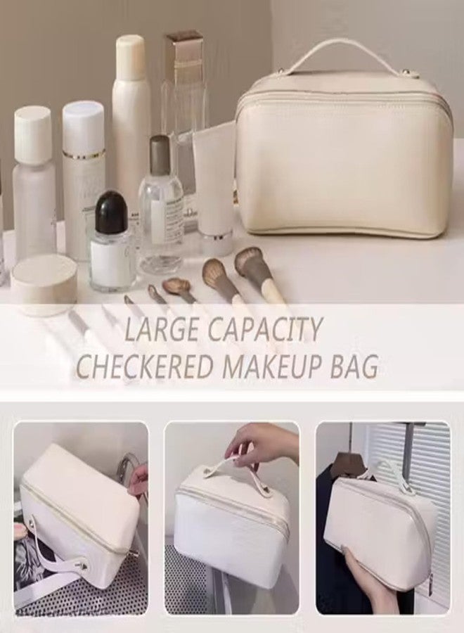 SuneshCreation Sunesh Creation Travel Makeup Bag, Modern Cosmetic Organizer with Handle, Cute Waterproof Toiletry Pouch with Zipper Closure, Multiple Colours Available (White) - Image 3