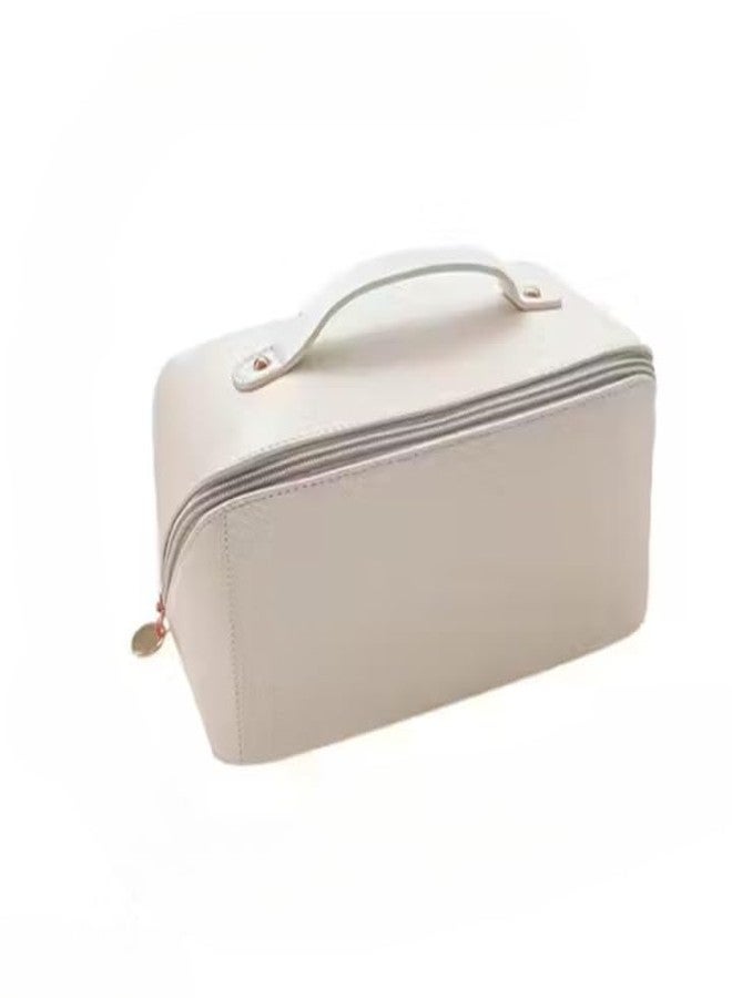 SuneshCreation Sunesh Creation Travel Makeup Bag, Modern Cosmetic Organizer with Handle, Cute Waterproof Toiletry Pouch with Zipper Closure, Multiple Colours Available (White) - Image 1