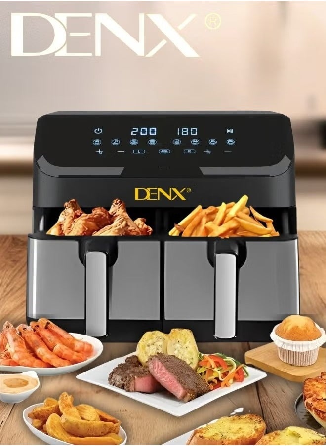 Denx Dual Basket Air Fryer - Versatile Stainless Steel Double Air Fryer, 4L + 4L Capacity, Two Independent Cooking Zones, Touch Control Panel, Smart Temperature Control, Automatic Electric Fryer For Grilling, Baking, And Roasting - Image 2
