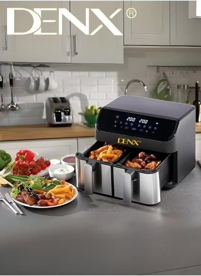 Denx Dual Basket Air Fryer - Versatile Stainless Steel Double Air Fryer, 4L + 4L Capacity, Two Independent Cooking Zones, Touch Control Panel, Smart Temperature Control, Automatic Electric Fryer For Grilling, Baking, And Roasting - Image 5