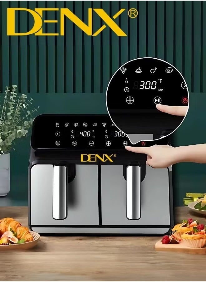 Denx Dual Basket Air Fryer - Versatile Stainless Steel Double Air Fryer, 4L + 4L Capacity, Two Independent Cooking Zones, Touch Control Panel, Smart Temperature Control, Automatic Electric Fryer For Grilling, Baking, And Roasting - Image 3
