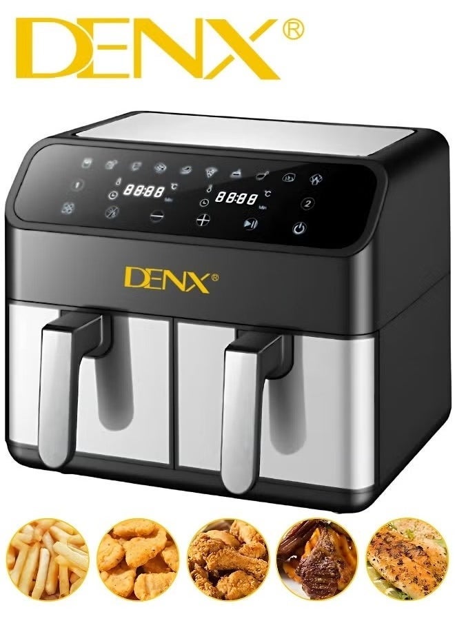 Denx Dual Basket Air Fryer - Versatile Stainless Steel Double Air Fryer, 4L + 4L Capacity, Two Independent Cooking Zones, Touch Control Panel, Smart Temperature Control, Automatic Electric Fryer For Grilling, Baking, And Roasting - Image 1