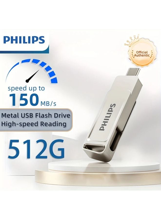 512GB Metal USB 3.2 Flash Drive High Speed 150MBs 2 in 1 OTG Type C Thumb Drive for Android iPad Computer - Image 1