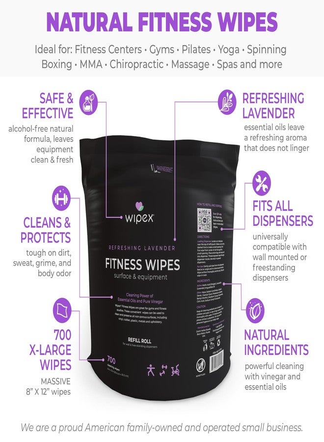 Wipex Gym Wipes Refill, 700 Count, Large 8"x12" Fitness Equipment Wipes with Cleaning Vinegar and Refreshing Lavender Essential Oil for Yoga Mat Cleaner, Fits Dispensers, 700 Count (Pack of 1) - Image 2
