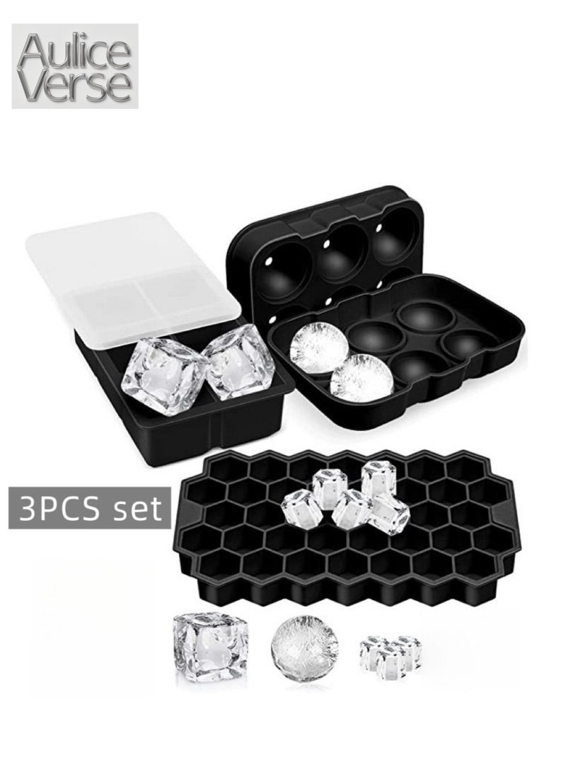 أوليس فيرس  مجموعة صواني ثلج سيليكون (3 قطع) - أشكال قرص العسل، مكعبات، وكريات مع أغطية للإخراج السهل - Image 1