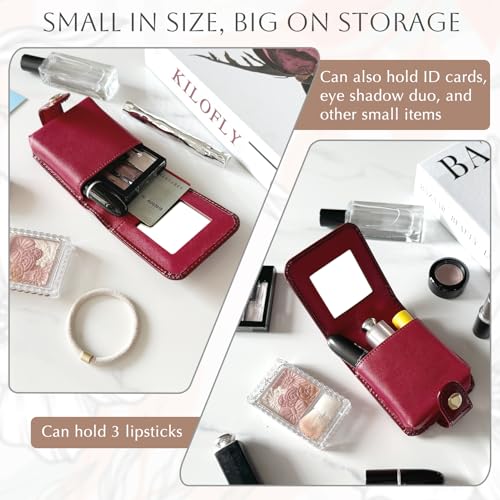 kilofly Genuine Leather Double Lipstick Case Cosmetic Makeup Holder + Gift Box - Image 3