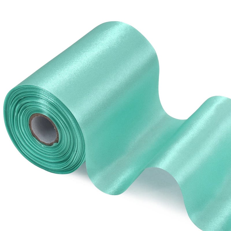 TONIFUL 4 Inch Wide Aque Turquoise Satin Ribbon 22yd Fabric Large Ribbon for Cutting Ceremony Grand Opening Chair Sashes Table Hair Bows Floral Sewing Craft Gift Wrapping Wedding Party Decoration