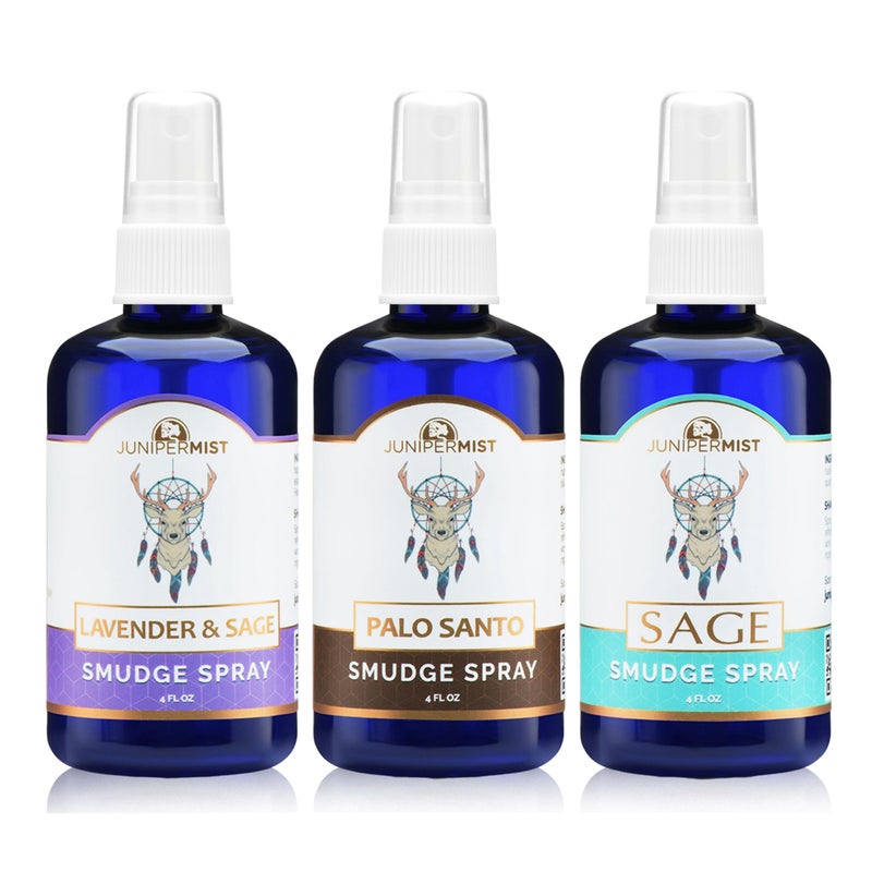 JUNIPERMIST Smudge Spray Gift Set (3x4oz) - Love, Grounding, Cleansing, Awakening - Smudge Spray for Protection â€“ Sage, Palo Santo & Lavender for Smudging â€“ Smokeless Sage Mist â€“ Made in USA - Image 1
