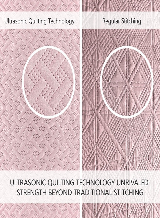 FLYMME King Size Quilt Bedding Set Pink Lightweight Bedspreads Set,Modern Style Geometric Weave Stripe Pattern,Soft Microfiber Bed Coverlet 3 Pieces (1 Quilt, 2 Shams) - Image 3