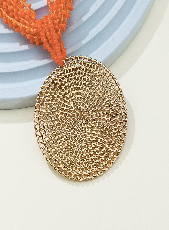 Bocar Statement Multi Layer Beaded Handmade Circle Pendant 20" Costume Necklace for Women (NK-10678-orange) - Image 5