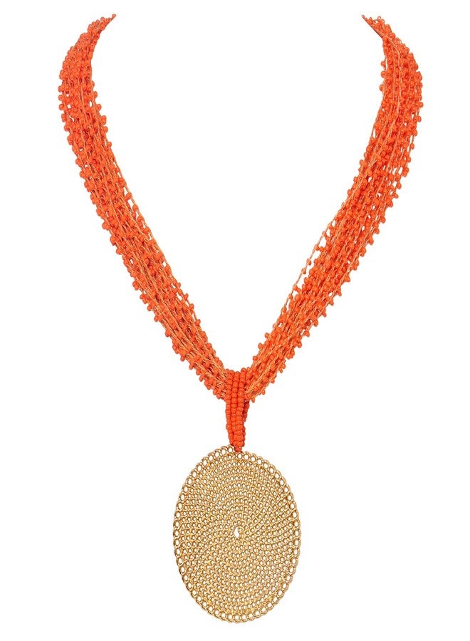Bocar Statement Multi Layer Beaded Handmade Circle Pendant 20" Costume Necklace for Women (NK-10678-orange) - Image 1