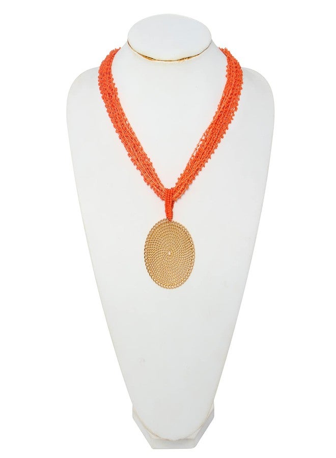 Bocar Statement Multi Layer Beaded Handmade Circle Pendant 20" Costume Necklace for Women (NK-10678-orange) - Image 2