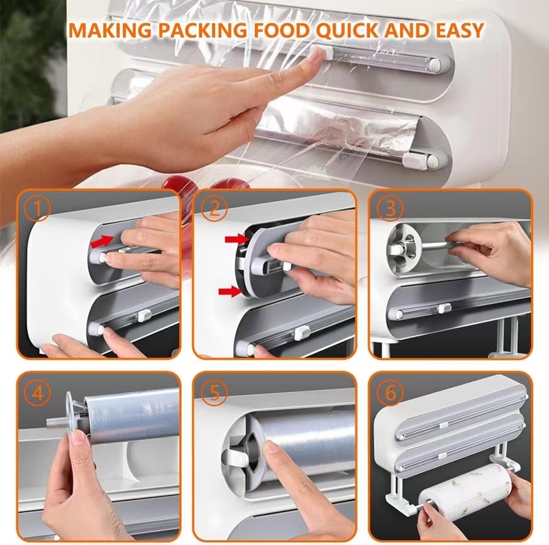 Yivinow 3 in 1 Wrap Organizer with Cutter Includes 2 Rolls of Plastic Wrap and Aluminum Foil Dispenser，Magnetic Paper Towel Holder for Fridge，foil and Plastic wrap Organizer，Magnetic Paper Towel Holder - Image 3
