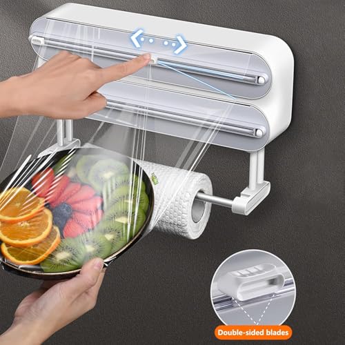 Yivinow 3 in 1 Wrap Organizer with Cutter Includes 2 Rolls of Plastic Wrap and Aluminum Foil Dispenser，Magnetic Paper Towel Holder for Fridge，foil and Plastic wrap Organizer，Magnetic Paper Towel Holder - Image 5