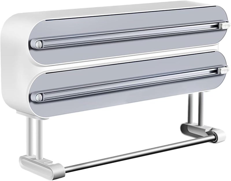 Yivinow 3 in 1 Wrap Organizer with Cutter Includes 2 Rolls of Plastic Wrap and Aluminum Foil Dispenser，Magnetic Paper Towel Holder for Fridge，foil and Plastic wrap Organizer，Magnetic Paper Towel Holder - Image 1
