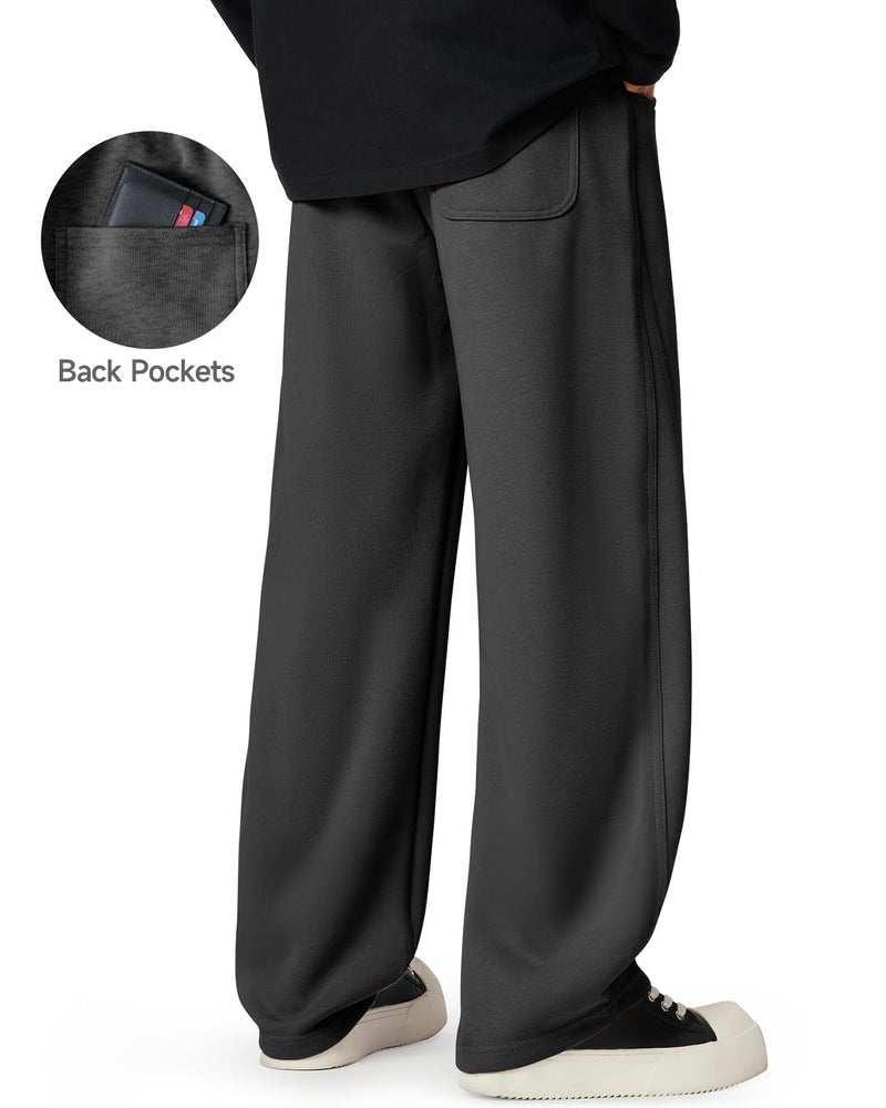 CANGHPGIN Mens Baggy Sweatpants Wide Leg Cotton Sweat Pants for Mens Lounge Pants with Pockets Black - Image 4